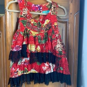 Antica Santoria by Giacomo Conque layered floral lace tank OS 90s Y2K